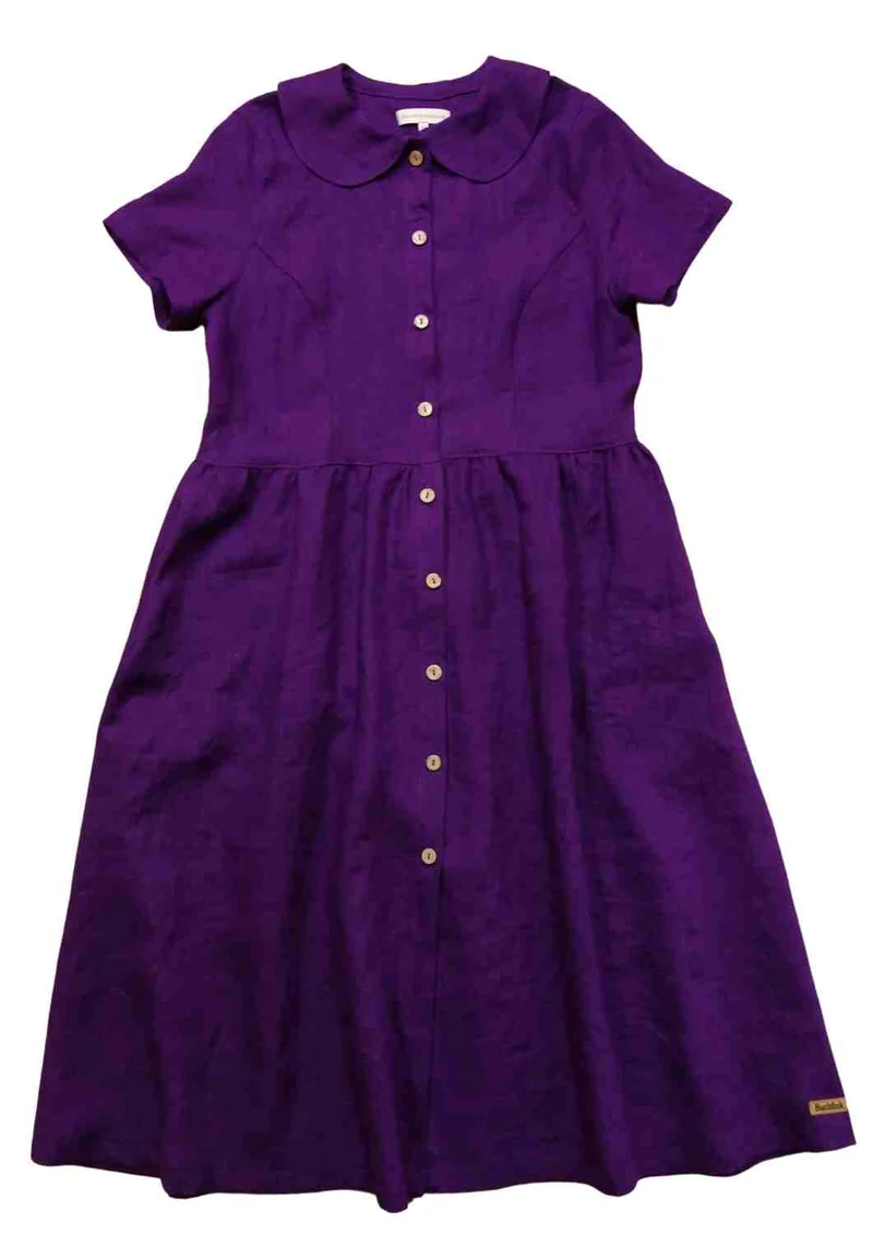 Leinenkleid mit Bubikragen und Knopfleiste "Rose", kurze Ärmel