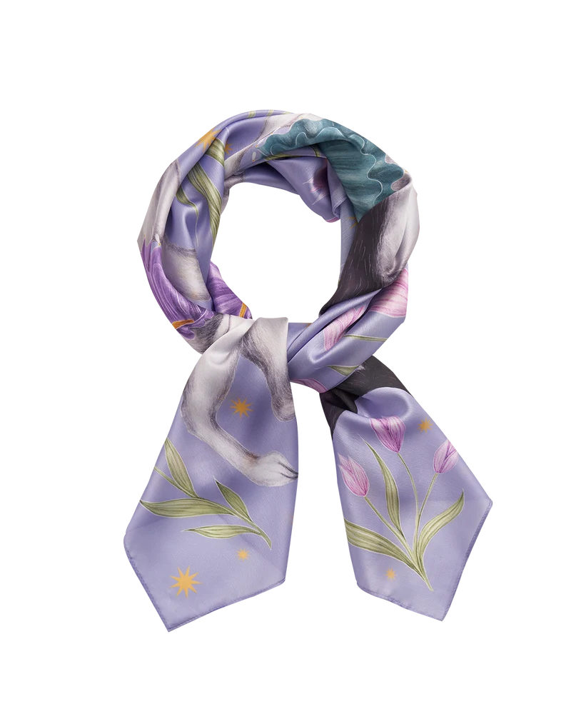 Catherine Rowe Pet Portraits Frenchie Square Scarf in Lavender