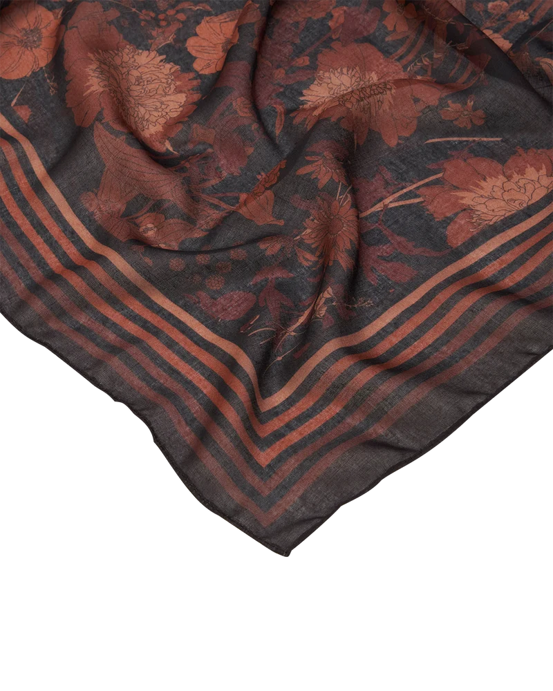 Deco Blooms Lightweight Scarf in Brown