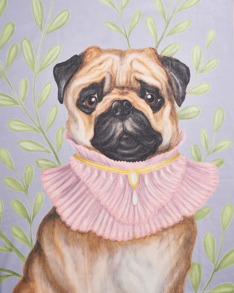 Catherine Rowe Pet Portraits Pug Lightweight Scarf in Blue