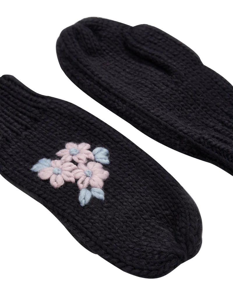Forget-Me-Not Knitted Navy Mittens