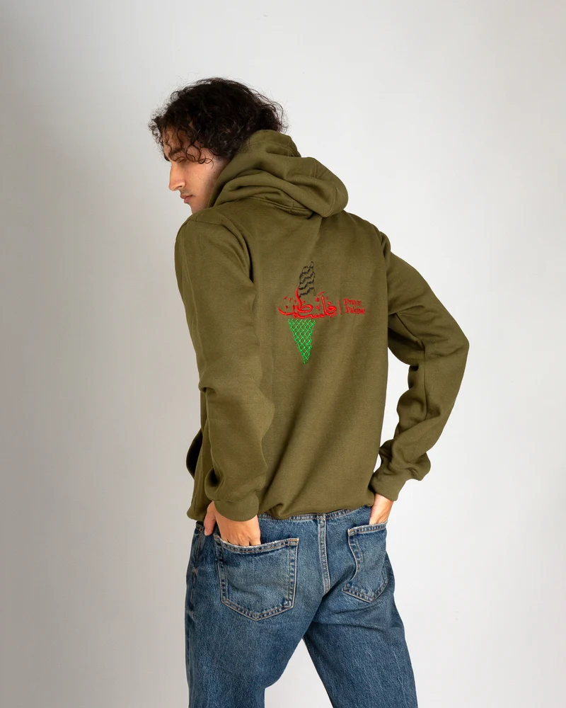 Bete für Palästina Kapuzenpullover – Oliv