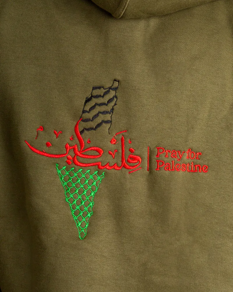 Bete für Palästina Kapuzenpullover – Oliv