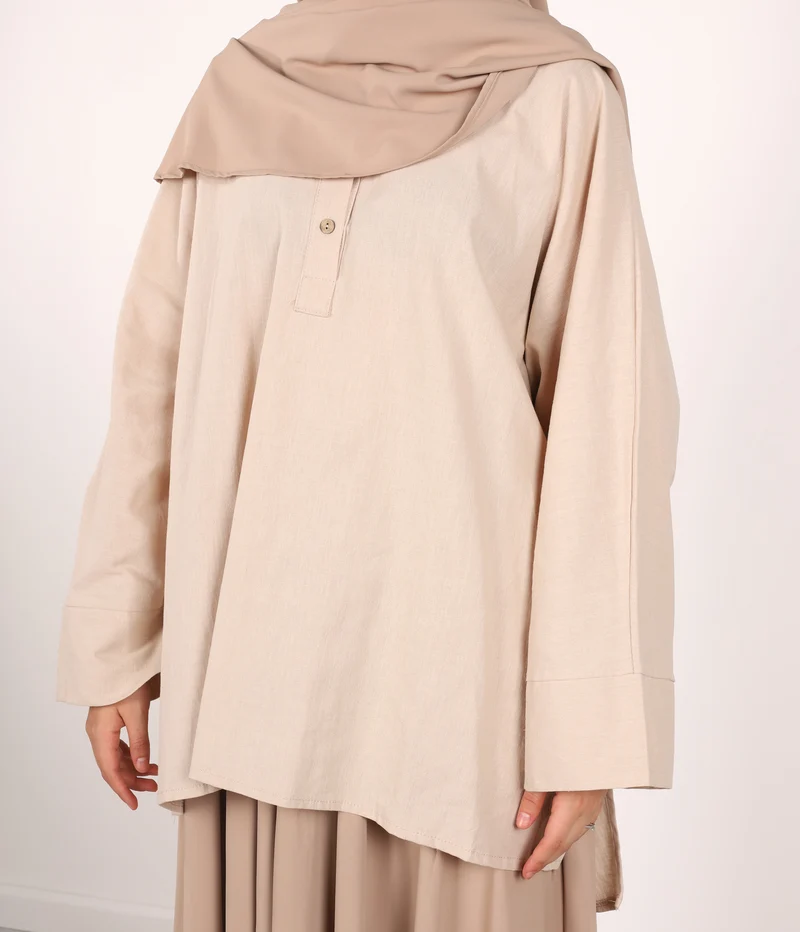 Leinen-Fledermausärmel-Hemd - Creme