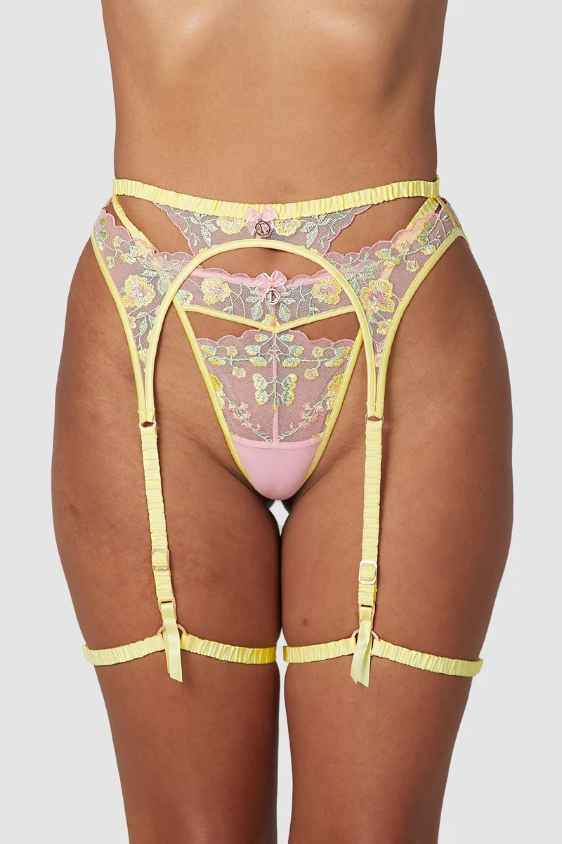 Cassia Intimates String und Strumpfgürtel - Zitrone