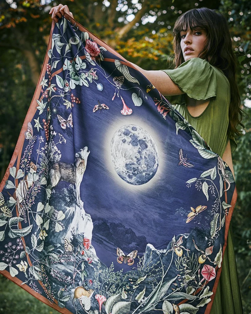 Wolf Garden Narrative Square Scarf in Navy