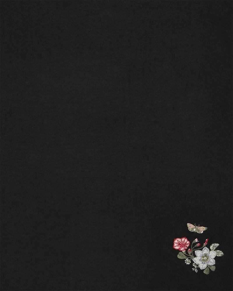 Floral Embroidered Pashmina Scarf in Black