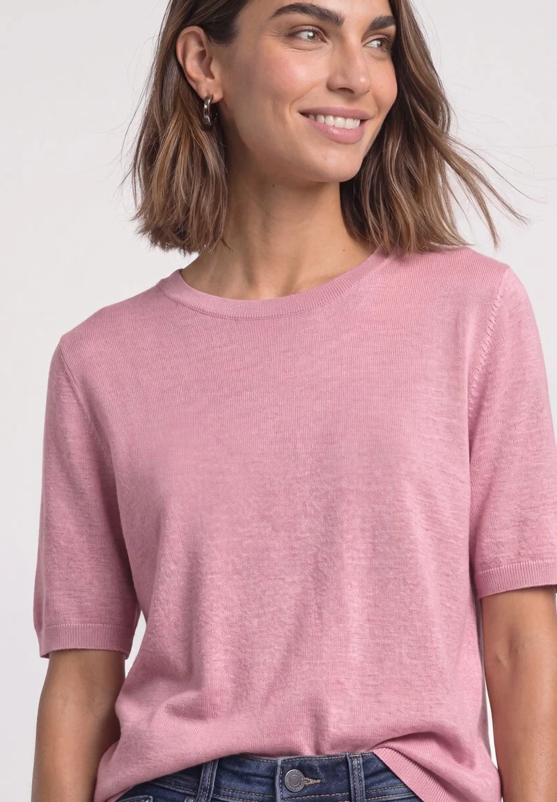 Kurzarm Pullover mit Rundhals in Unifarbe