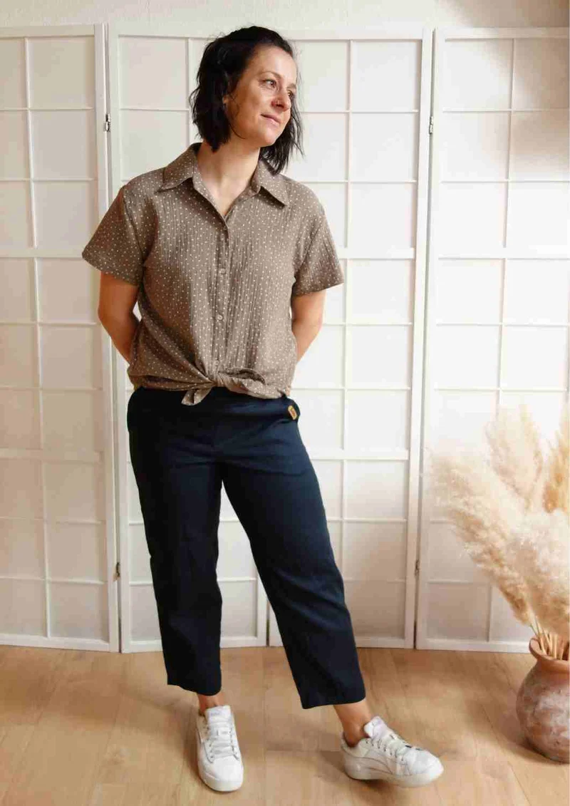 Musselin Bluse Oversize, kurze Ärmel, für Damen, Bio-Baumwolle