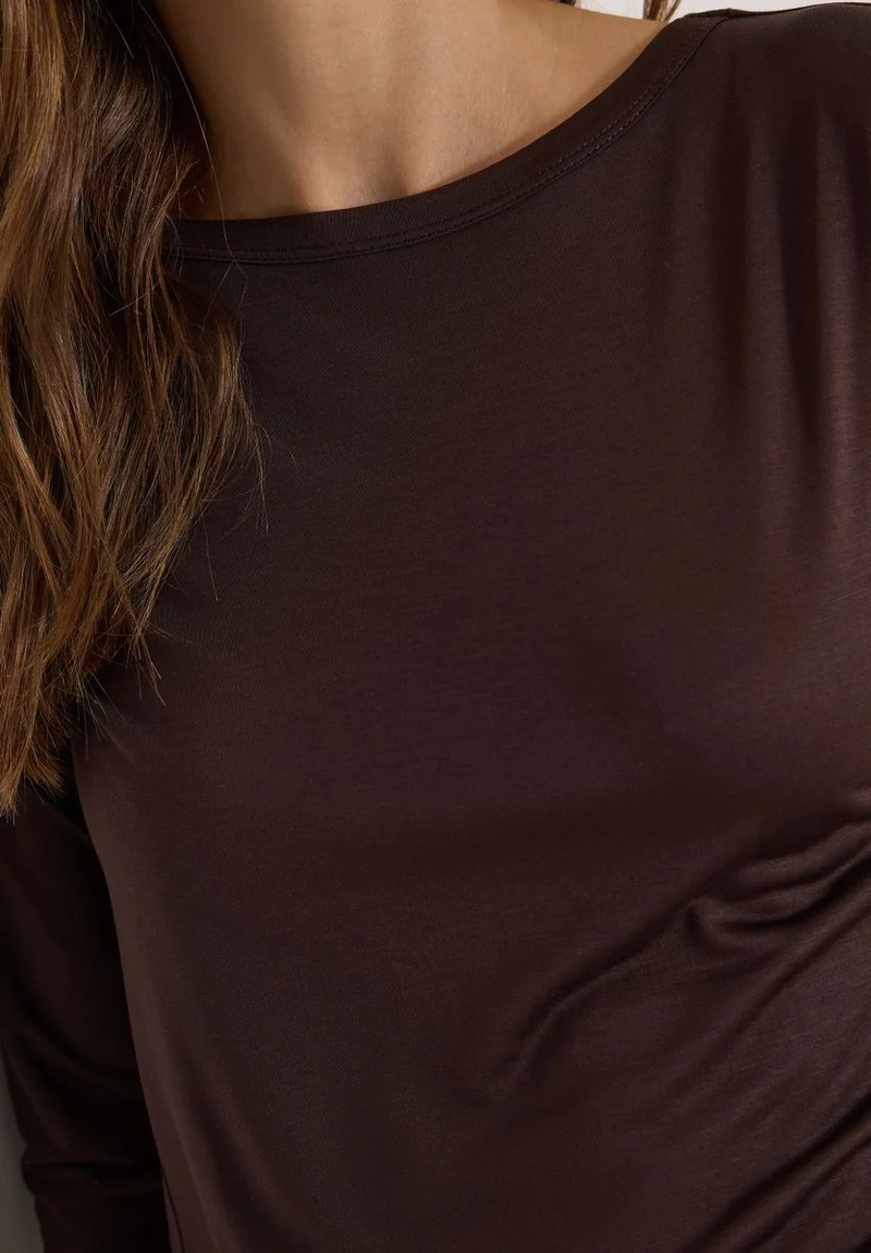 Langarm Shirt in Unifarbe mit Boat Neck