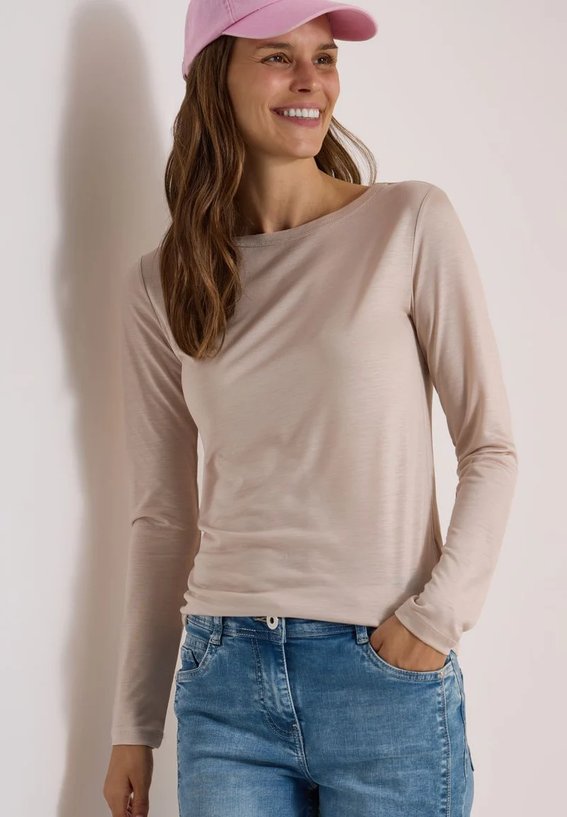 Langarm Shirt in Unifarbe mit Boat Neck