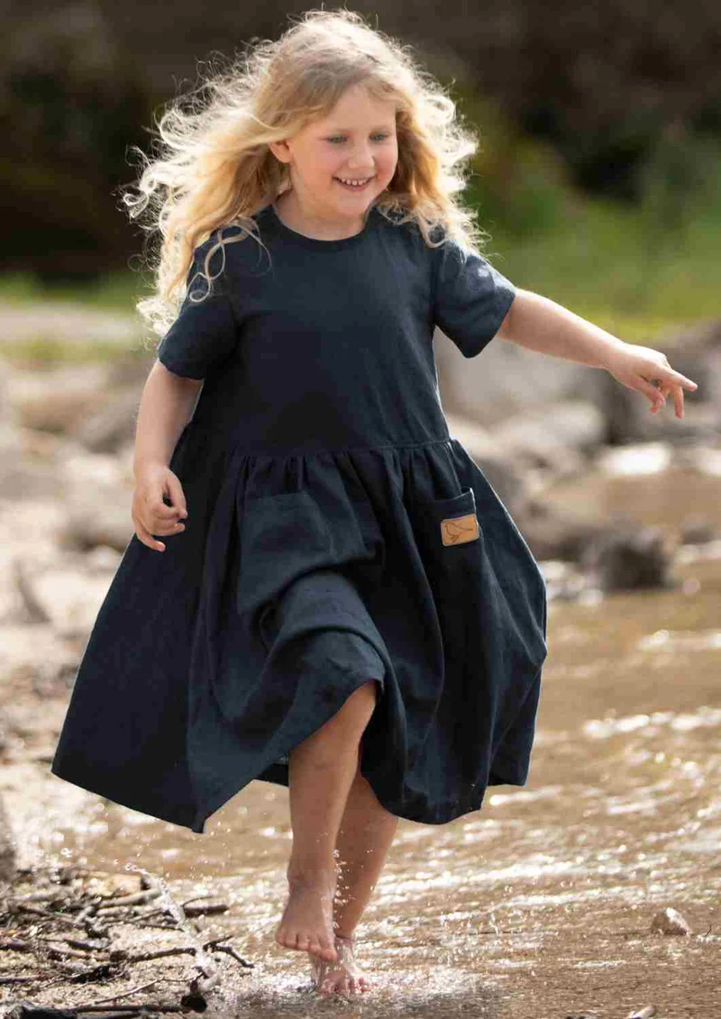 Leinenkleid für Mädchen "Goldregen", kurzarm