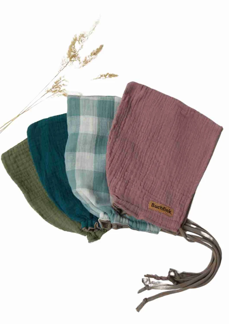 Pixie Mütze für Babys "Primel", Musselin und Jersey