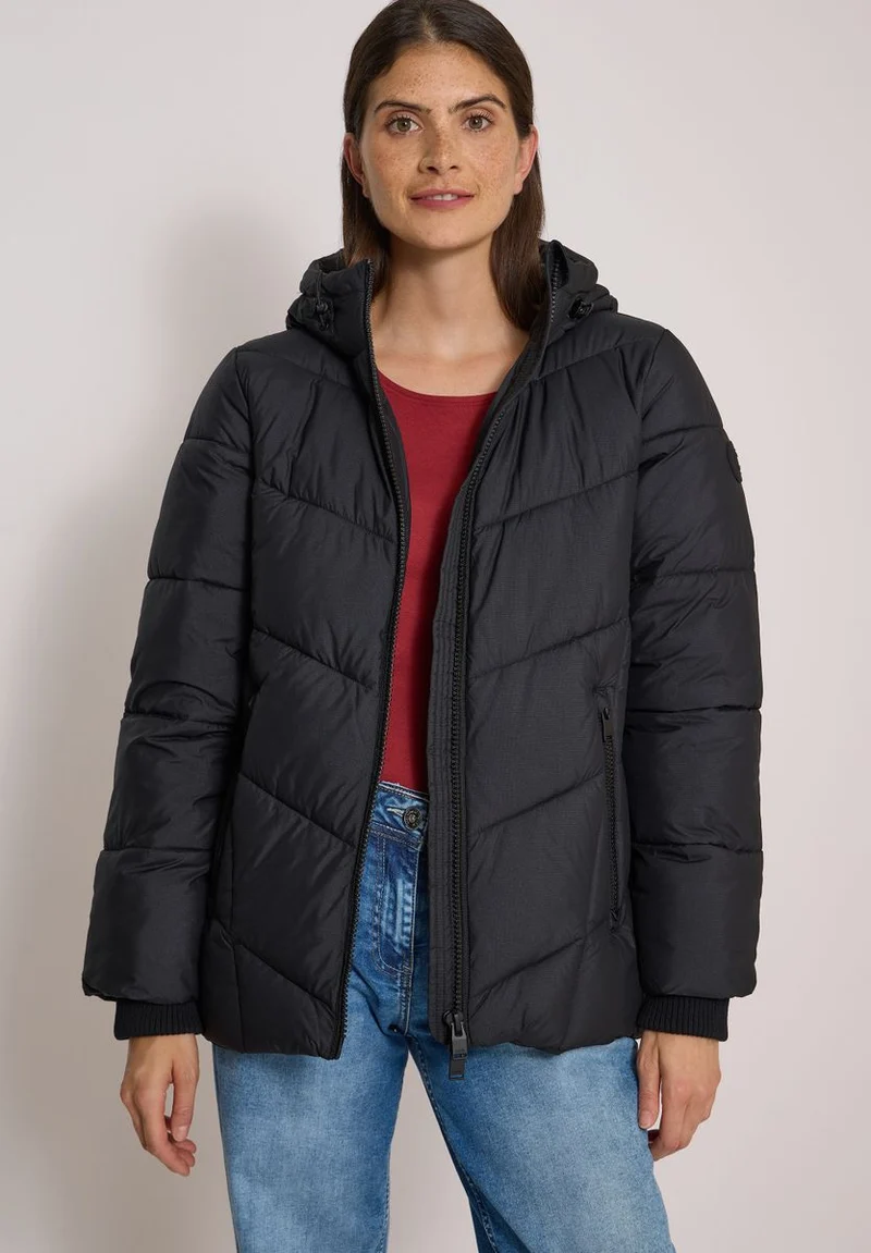 Puffer-Jacke in Midi-Länge mit Kapuze