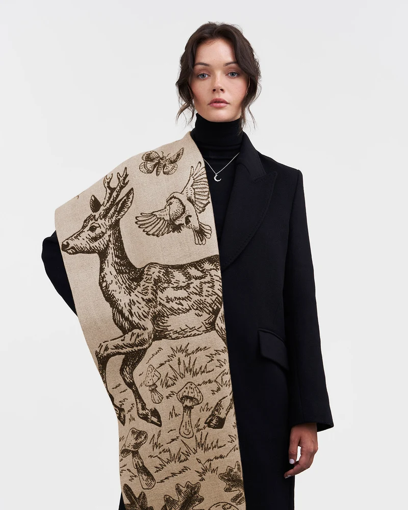 Woodland Tales Jacquard Scarf in Taupe