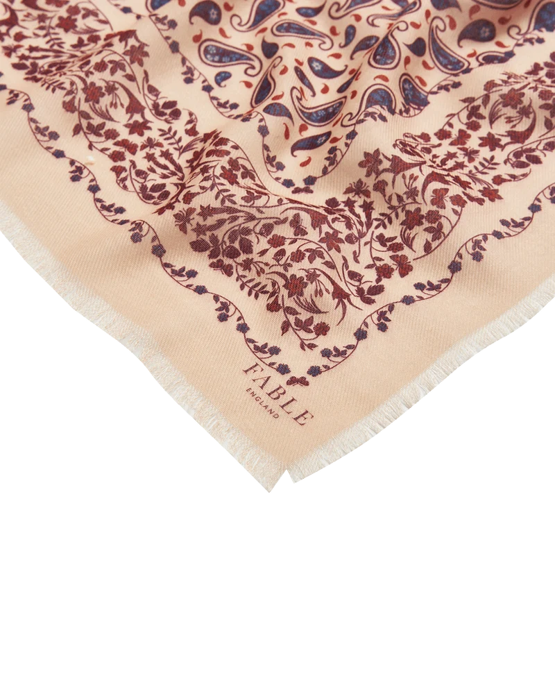 Paisley Folk Square Scarf in Caramel