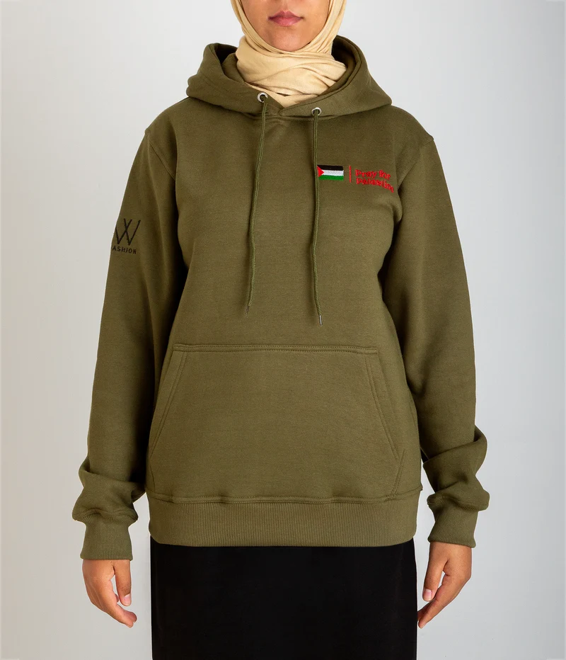 Bete für Palästina Kapuzenpullover – Oliv