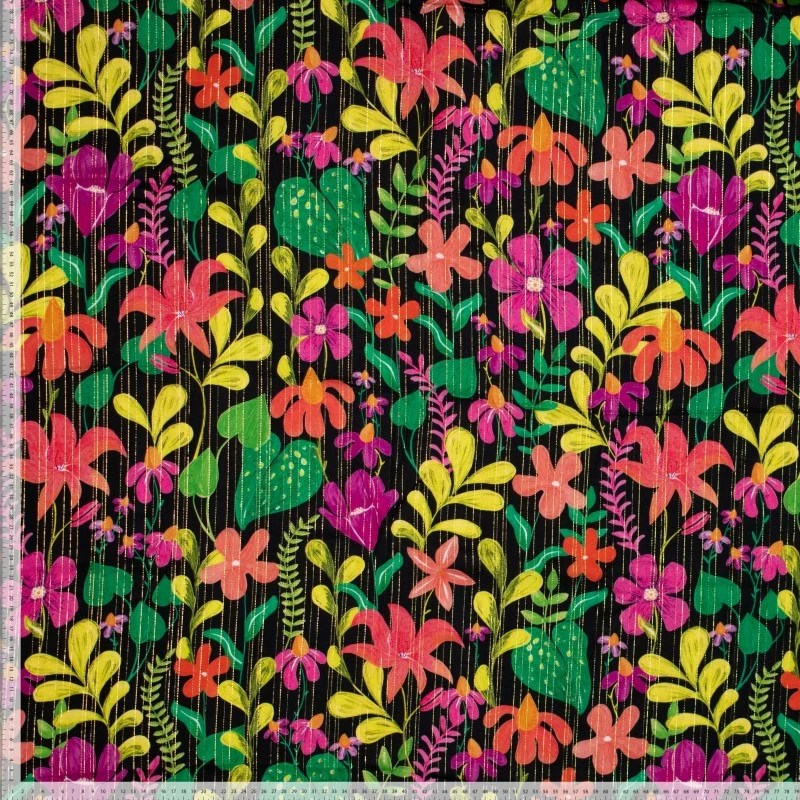 No. 1836 bedruckte Viskose Lurex Blumen
