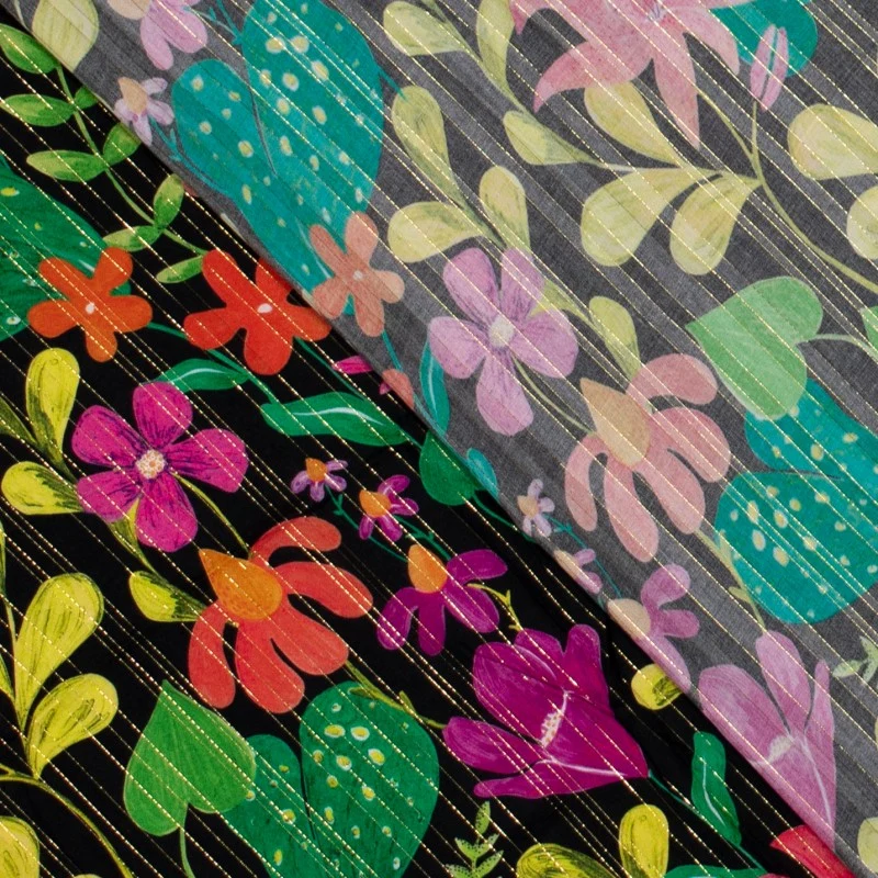 No. 1836 bedruckte Viskose Lurex Blumen