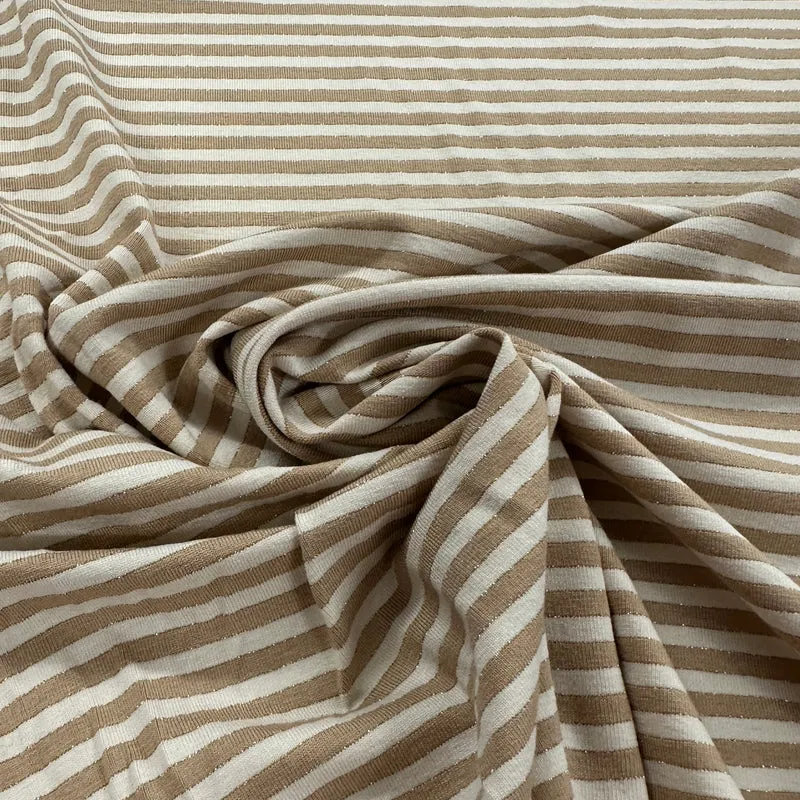 No. 1726 Viskosejersey camel beige gestreift Lurex | 1,30m