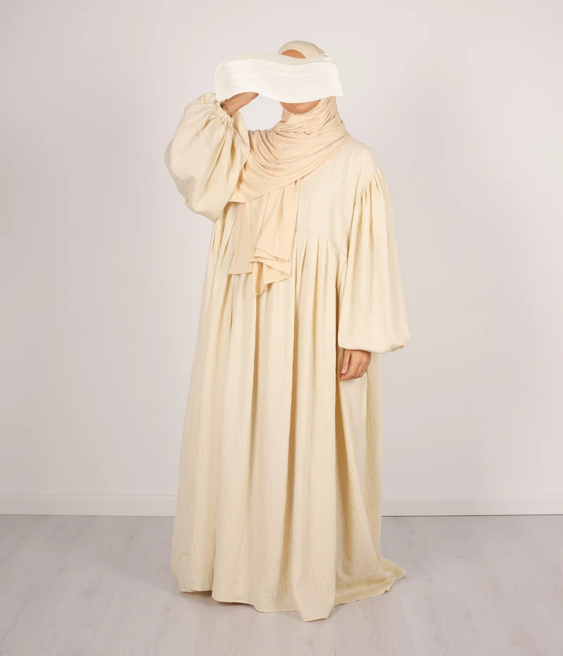 Abaya Leinen Puffärmel Madaya – Vanille