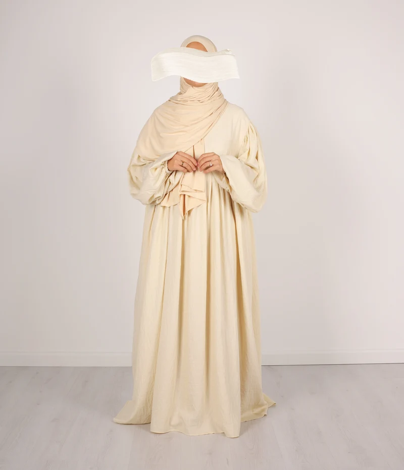 Abaya Leinen Puffärmel Madaya – Vanille