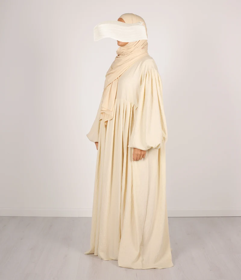 Abaya Leinen Puffärmel Madaya – Vanille