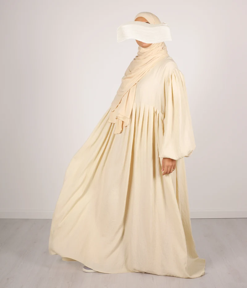 Abaya Leinen Puffärmel Madaya – Vanille
