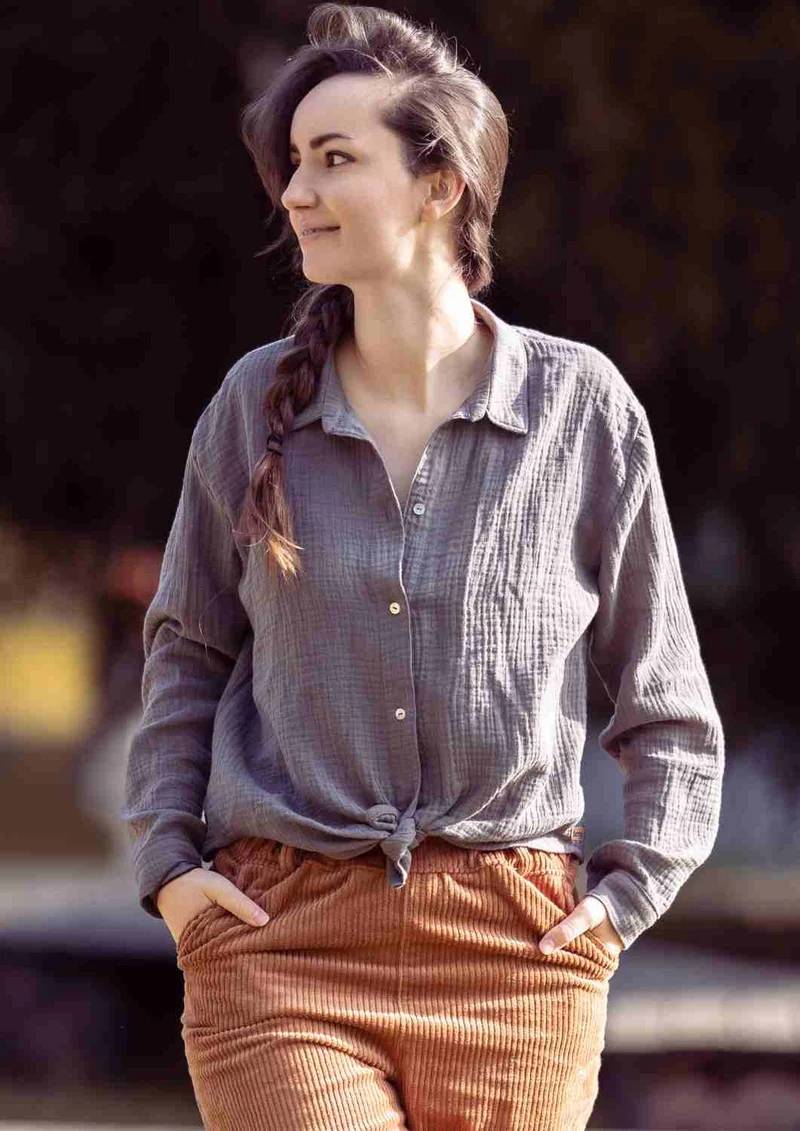 Musselin Bluse Oversize, lange Ärmel, für Damen, Bio-Baumwolle