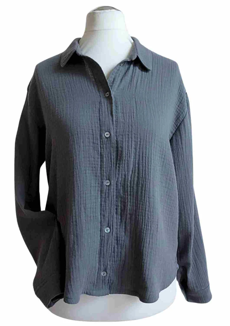 Musselin Bluse Oversize, lange Ärmel, für Damen, Bio-Baumwolle