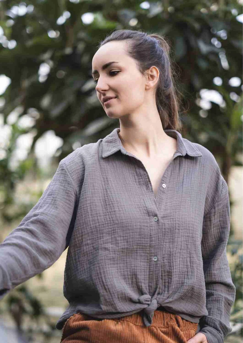 Musselin Bluse Oversize, lange Ärmel, für Damen, Bio-Baumwolle