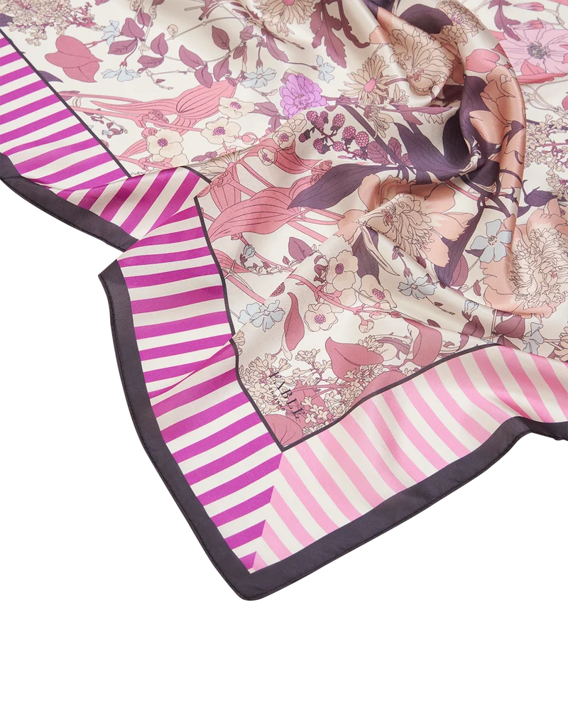 Deco Blooms Candy Stripe Square Scarf in Pink