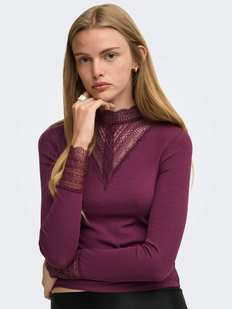 ONLTILDE L/S HIGH NECK LACE TOP JRS NOOS