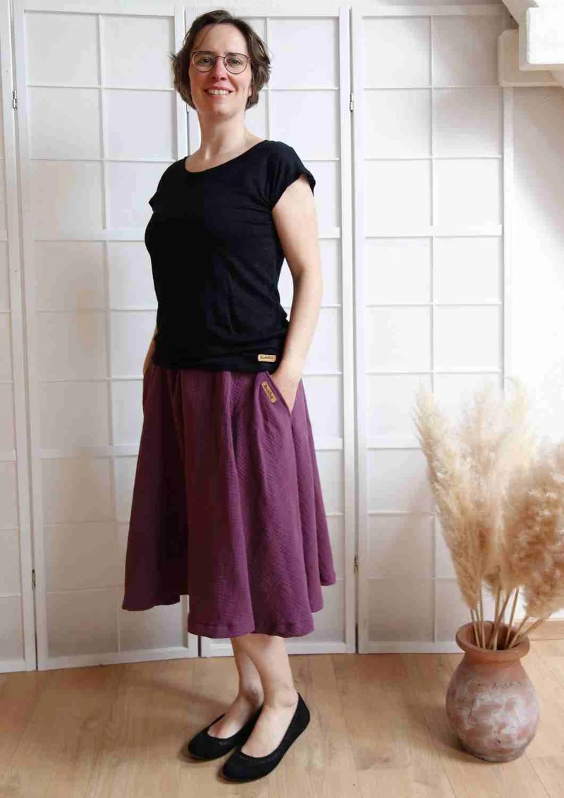 Midi Musselinrock "Chrysantheme" für Damen, Bio-Baumwolle