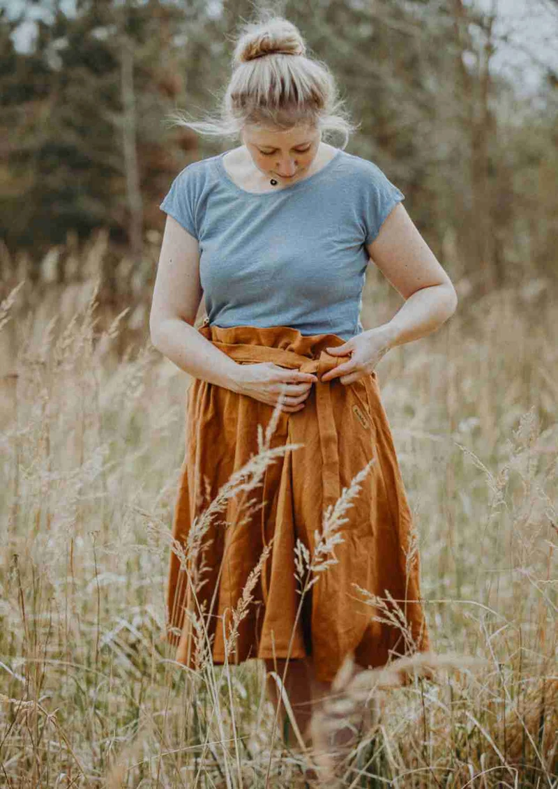 Paperbag Leinenrock in Midilänge für Damen "Dahlie"