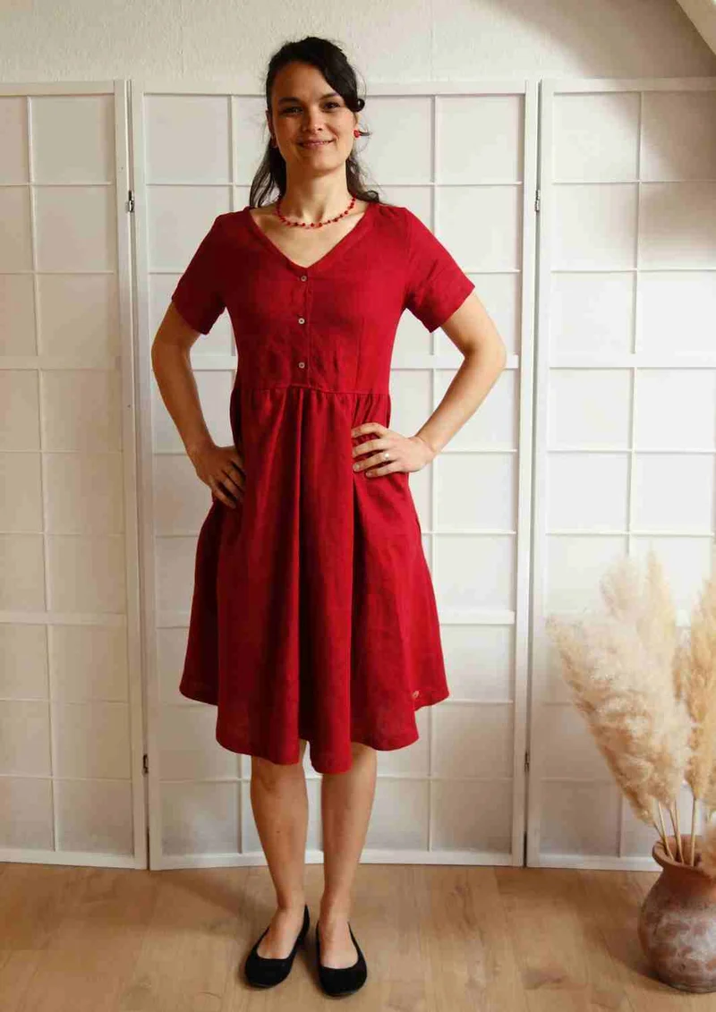Leinen Kleid mit Knopfleiste "Cosmea", kurze Ärmel