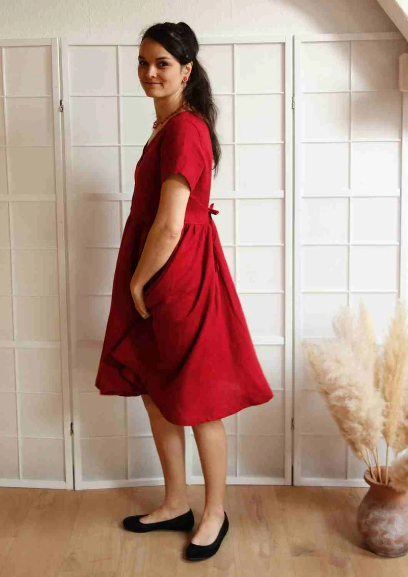 Leinen Kleid mit Knopfleiste "Cosmea", kurze Ärmel