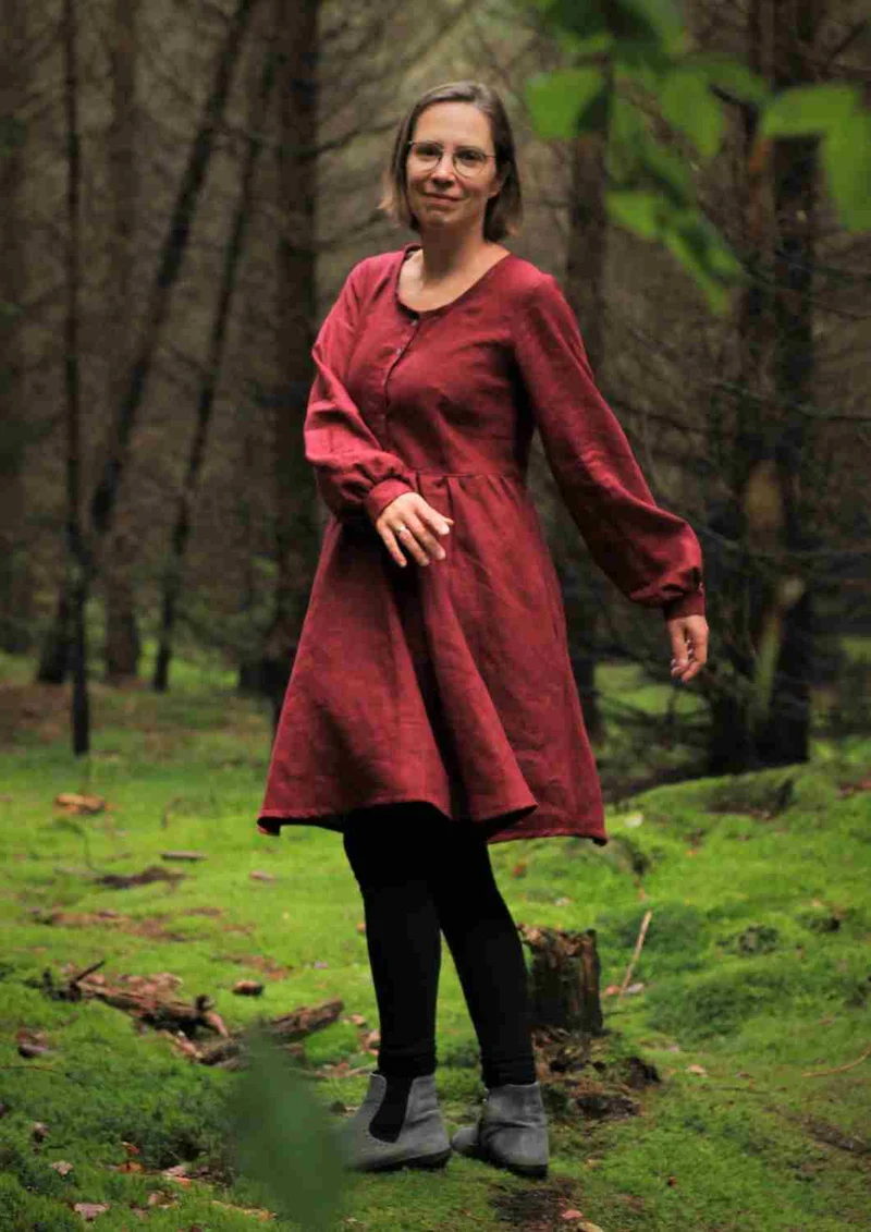 Leinen Kleid mit Knopfleiste "Cosmea", lange Ärmel