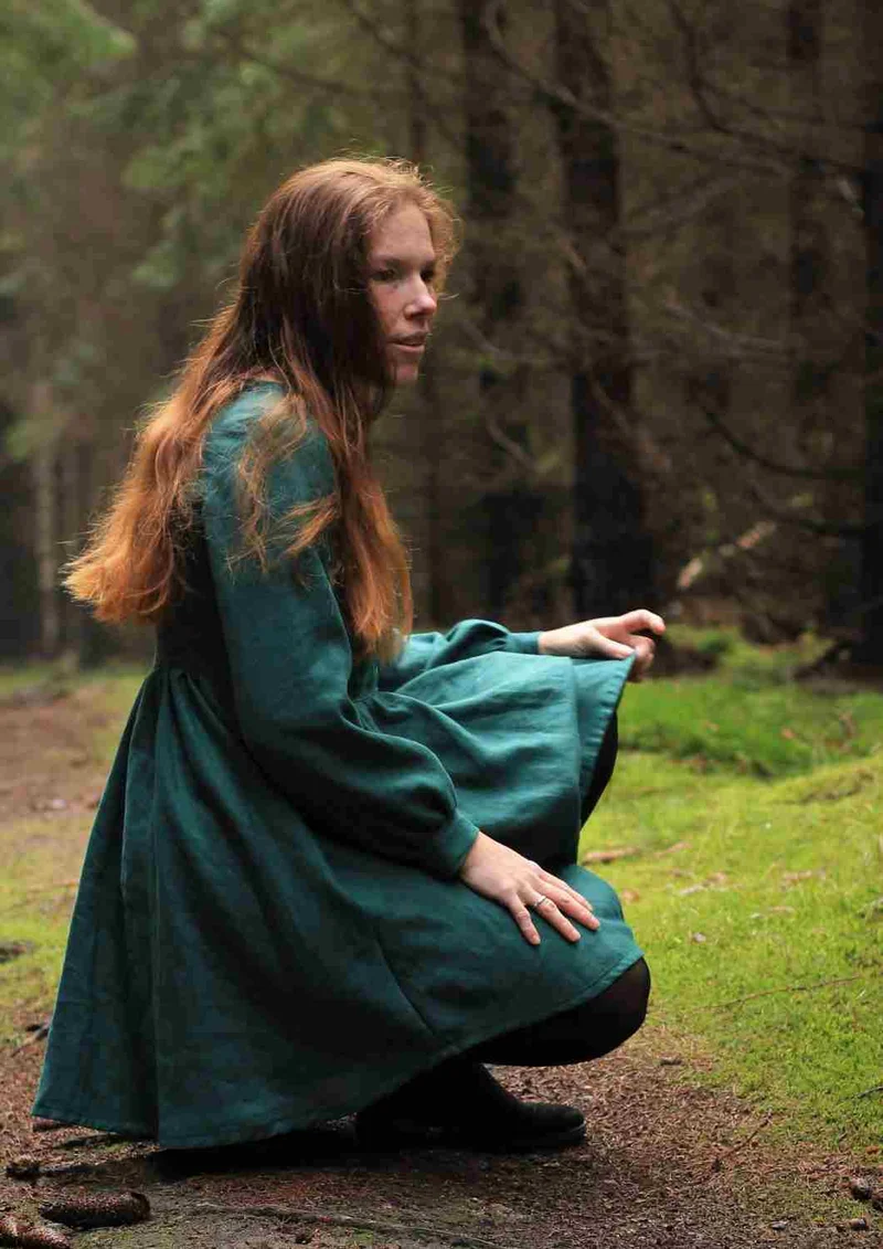 Leinen Kleid mit Knopfleiste "Cosmea", lange Ärmel