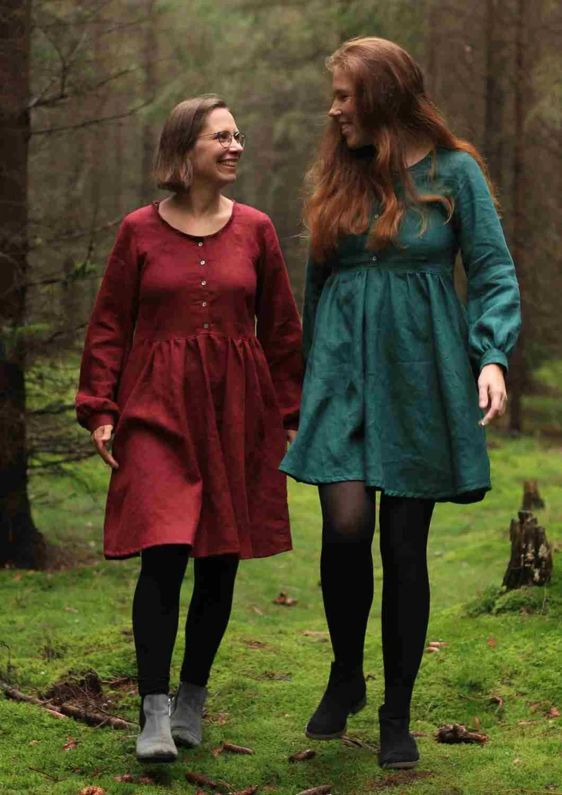 Leinen Kleid mit Knopfleiste "Cosmea", lange Ärmel