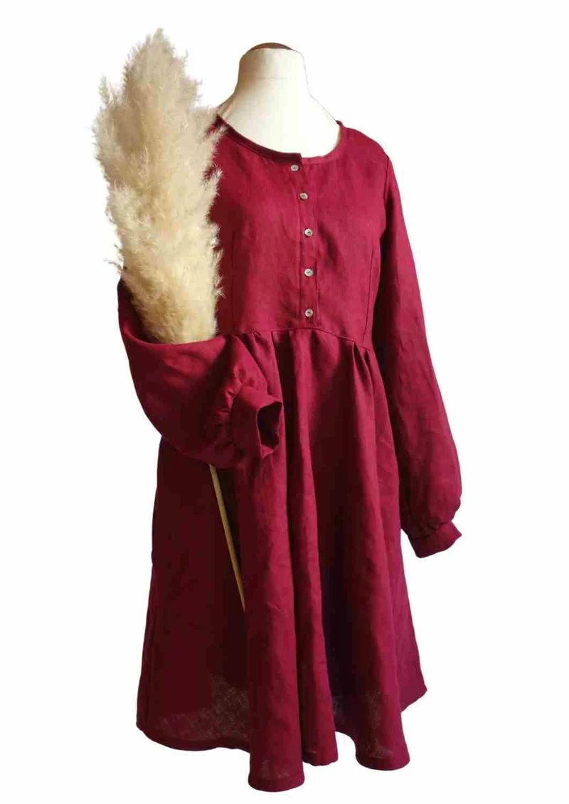 Leinen Kleid mit Knopfleiste "Cosmea", lange Ärmel
