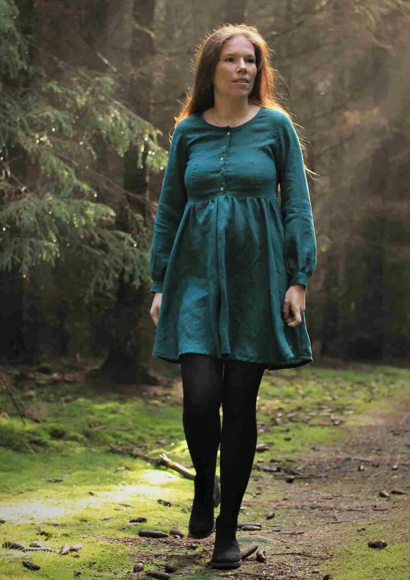 Leinen Kleid mit Knopfleiste "Cosmea", lange Ärmel