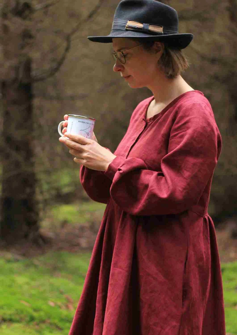 Leinen Kleid mit Knopfleiste "Cosmea", lange Ärmel