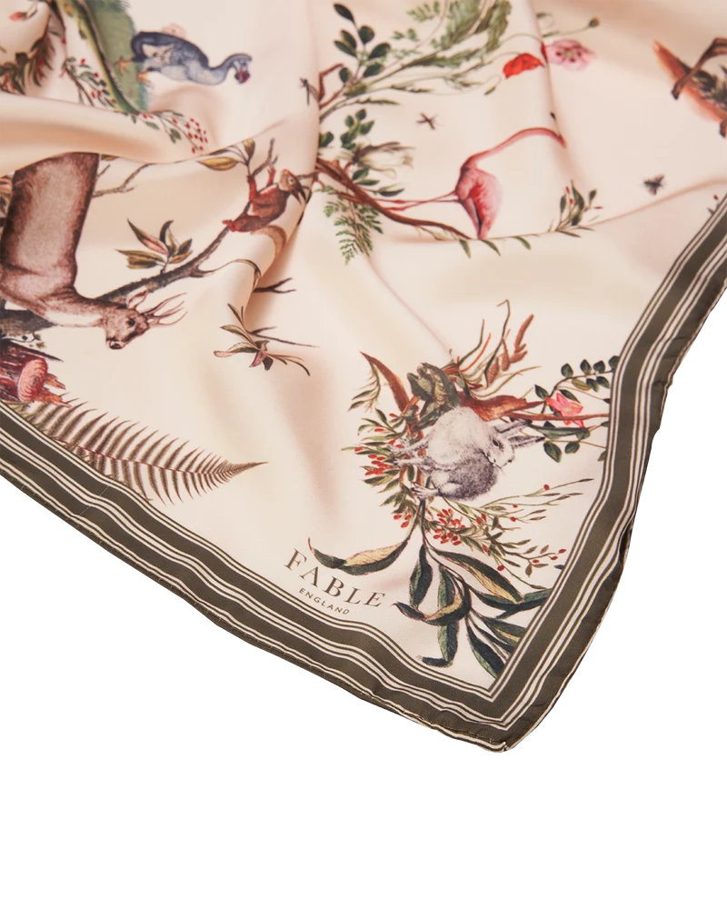 Toile de Jouy Square Scarf in Olive Green