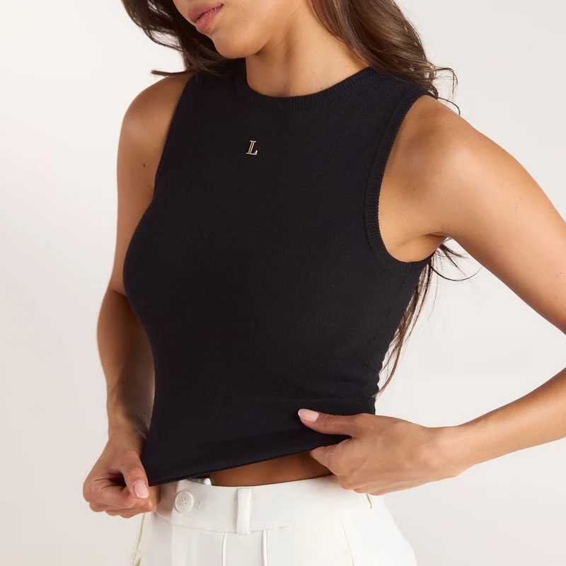 Strick-Vest Top - Schwarz