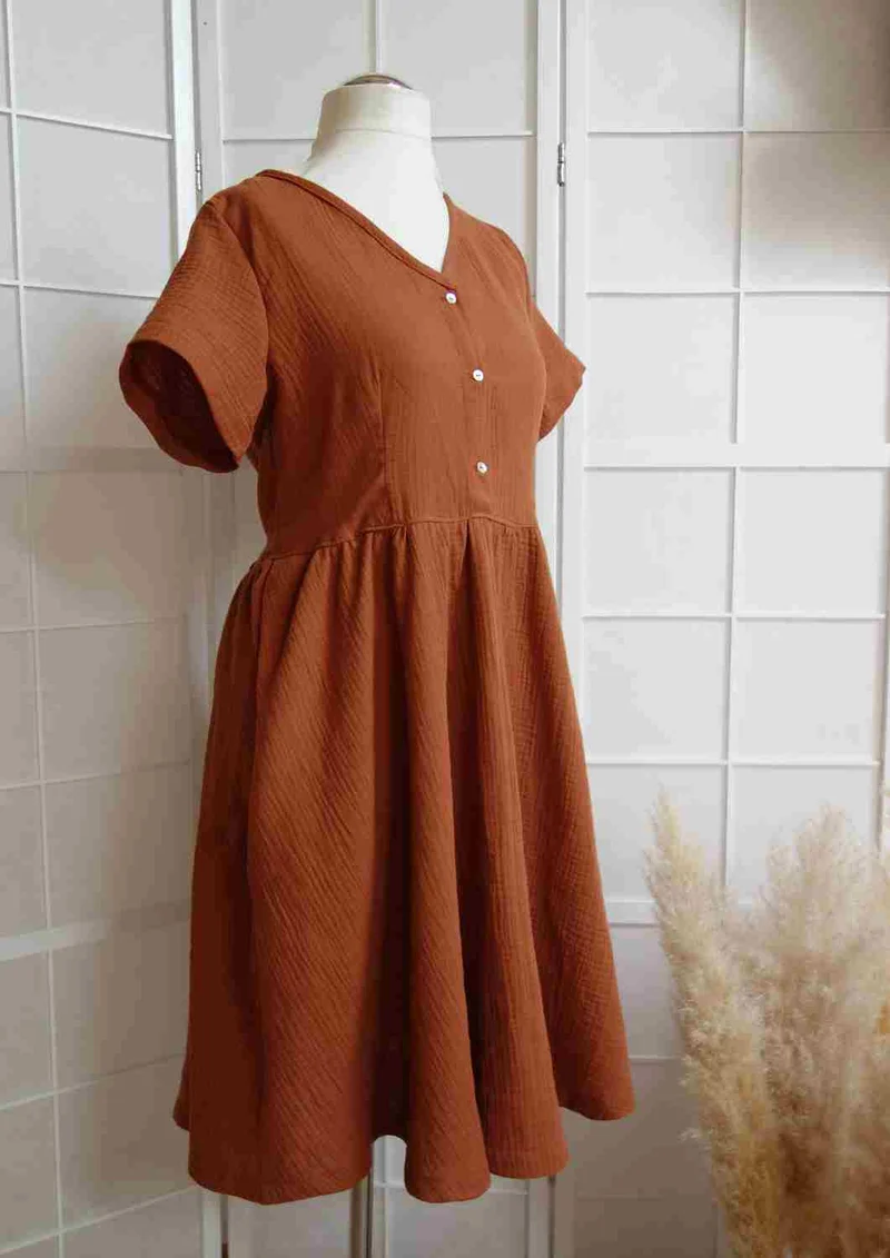 Midi Musselin Kleid Damen "Cosmea", kurze Ärmel