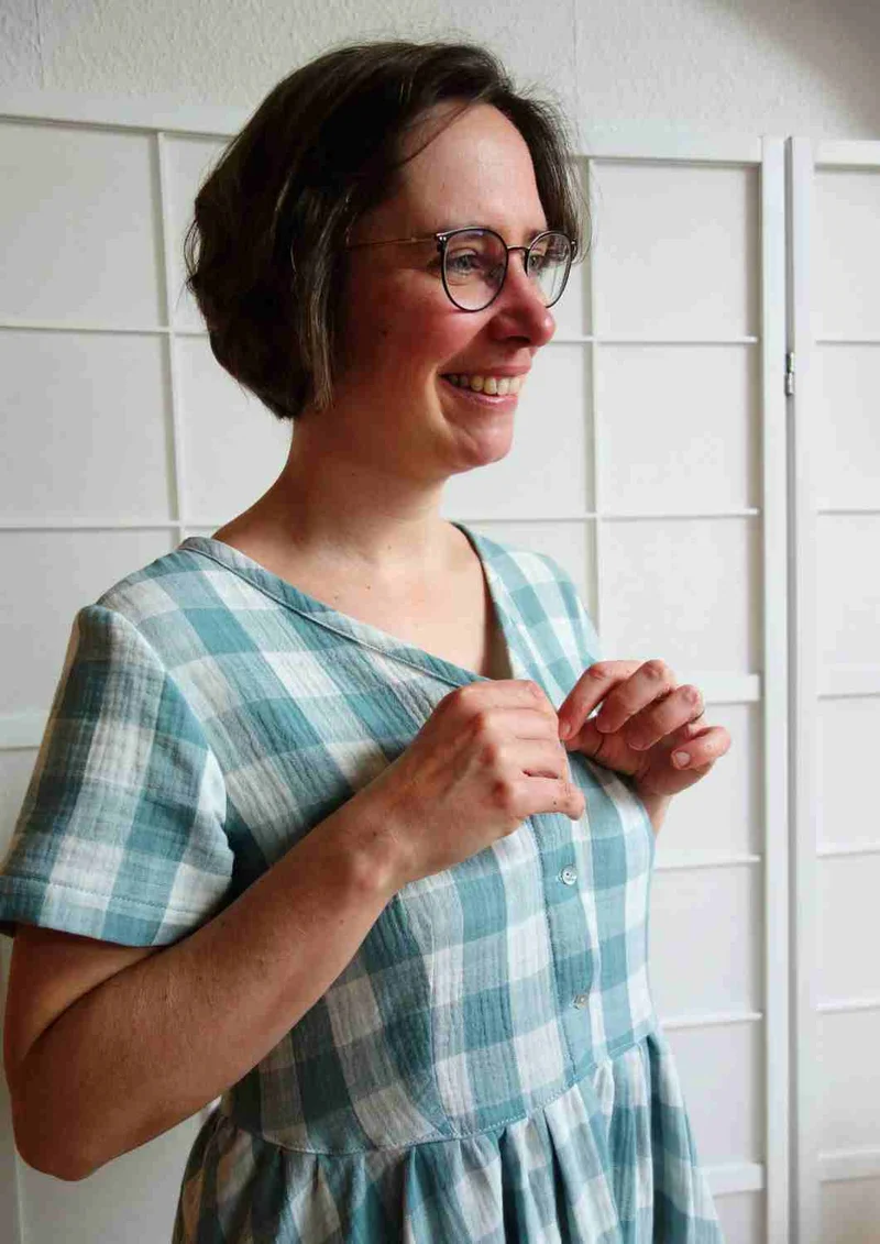 Midi Musselin Kleid Damen "Cosmea", kurze Ärmel