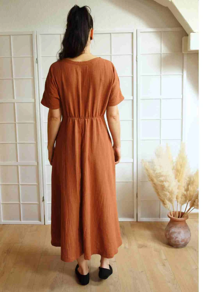 Boho Musselin Kleid Damen "Hyazinthe" mit weiten Kimonoärmeln