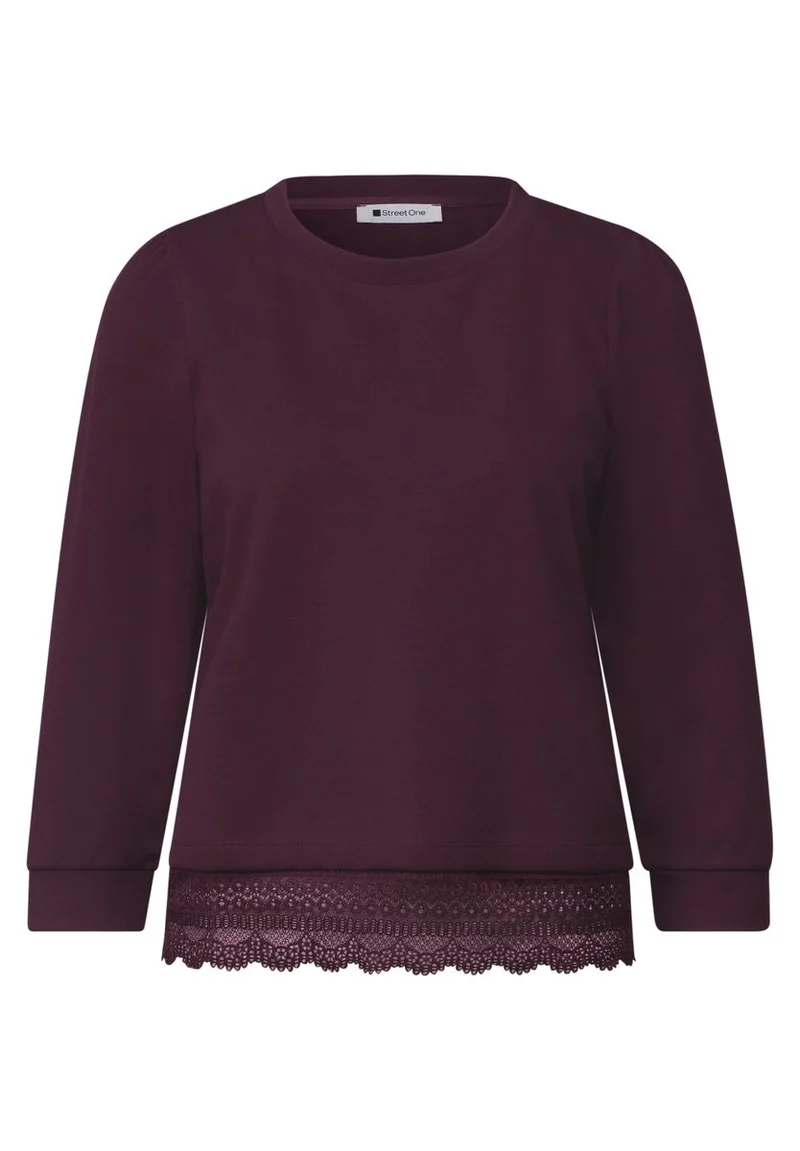 3/4-Arm Shirt mit Spitzenkante am Saum