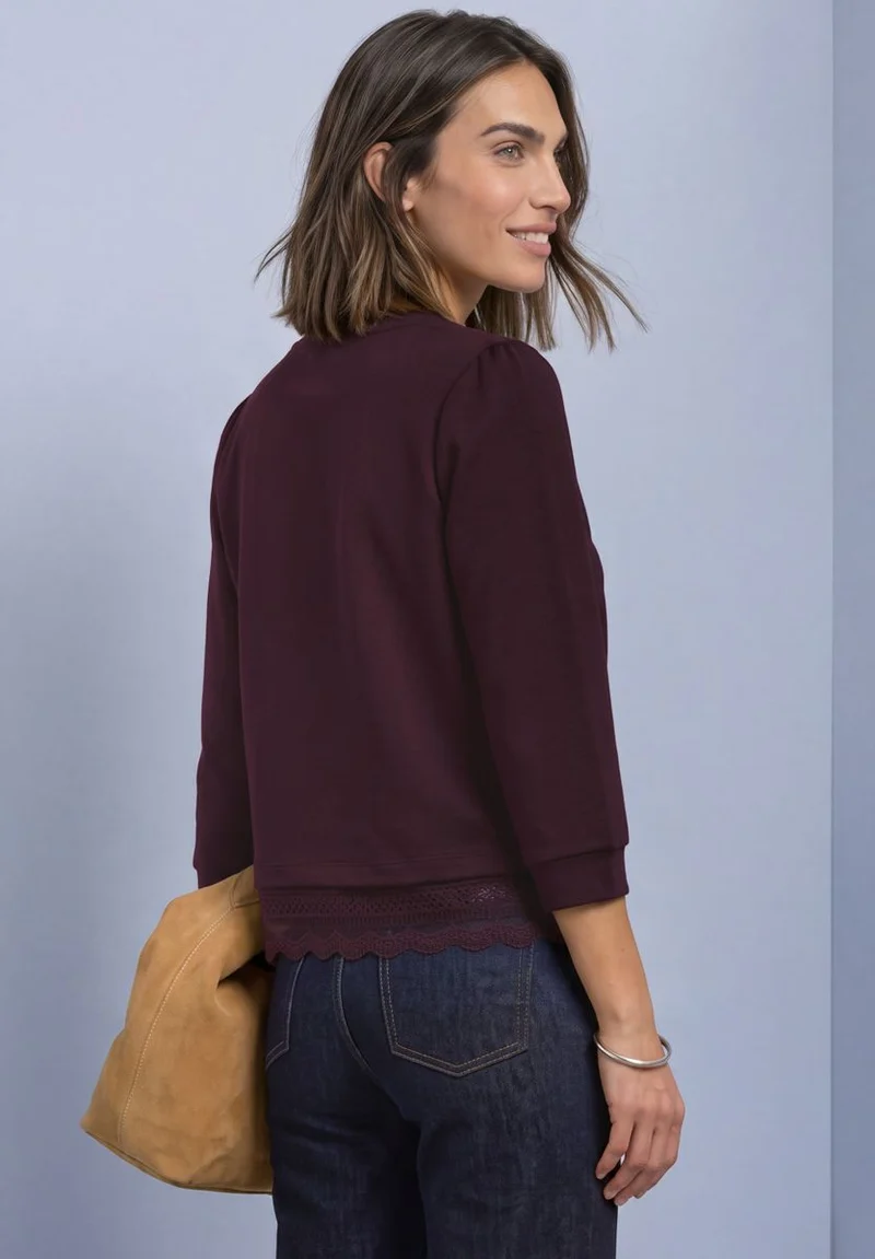 3/4-Arm Shirt mit Spitzenkante am Saum